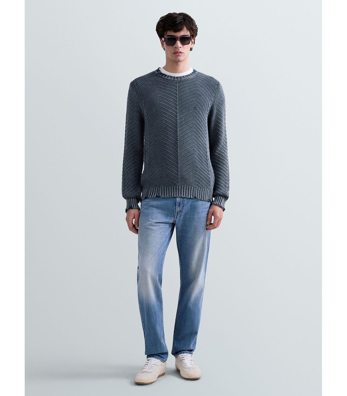 ダメージ加工コットンニット 詳細画像 ブルー 2